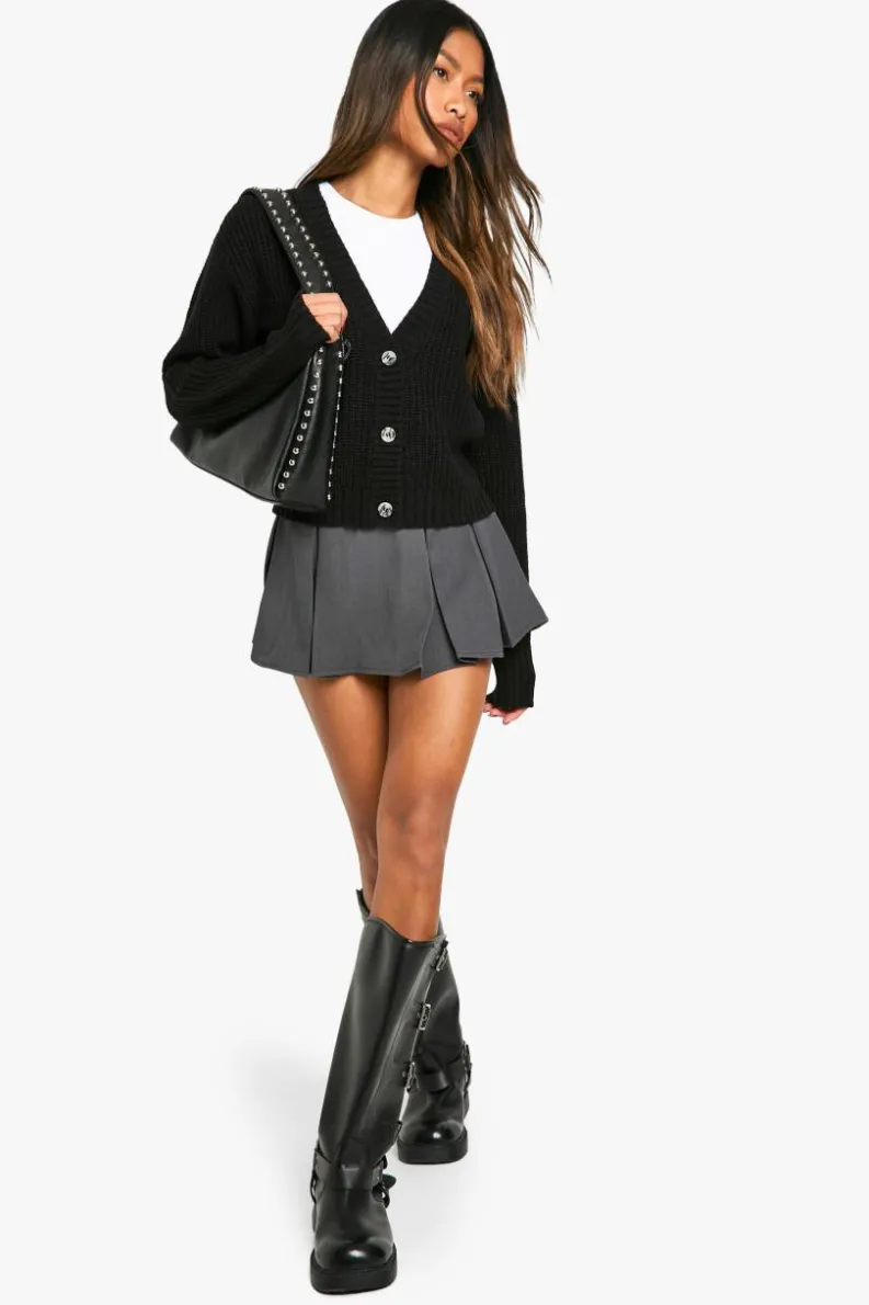 Cardigans|Jumpers & Cardigans*boohoo Basic Button Through Crop Cardigan black