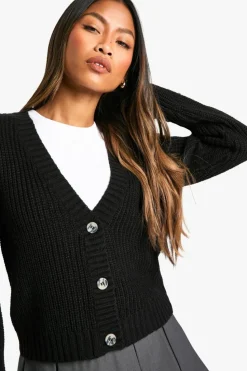 Cardigans|Jumpers & Cardigans*boohoo Basic Button Through Crop Cardigan black