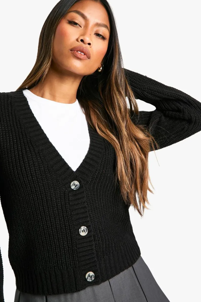 Cardigans|Jumpers & Cardigans*boohoo Basic Button Through Crop Cardigan black