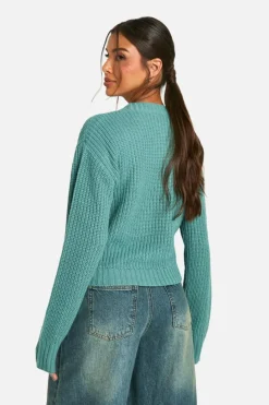 Cardigans|Knitwear*boohoo Basic Button Through Crop Cardigan jade