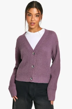 Cardigans|Jumpers & Cardigans*boohoo Basic Button Through Crop Cardigan purple