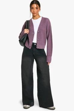 Cardigans|Jumpers & Cardigans*boohoo Basic Button Through Crop Cardigan purple