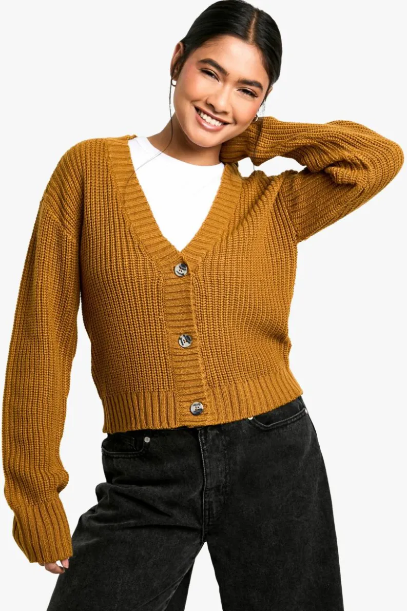 Cardigans|Up To 80% Off Winter Warmers*boohoo Basic Button Through Crop Cardigan camel