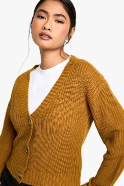 Cardigans|Up To 80% Off Winter Warmers*boohoo Basic Button Through Crop Cardigan camel
