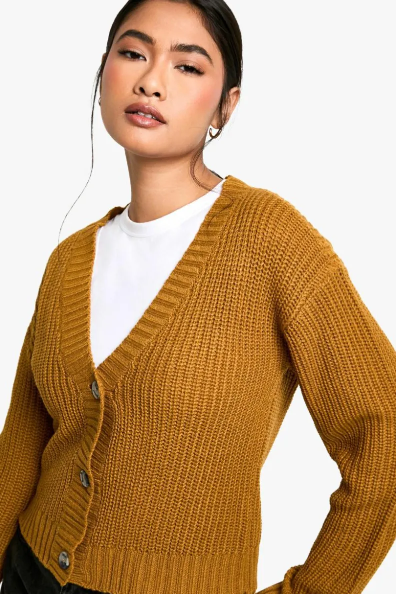 Cardigans|Up To 80% Off Winter Warmers*boohoo Basic Button Through Crop Cardigan camel