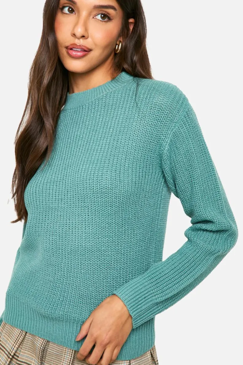Jumpers|Up To 80% Off Winter Warmers*boohoo Basic Crew Neck Crop Jumper jade