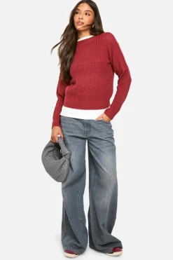 Jumpers|Up To 80% Off Winter Warmers*boohoo Basic Crew Neck Crop Jumper berry