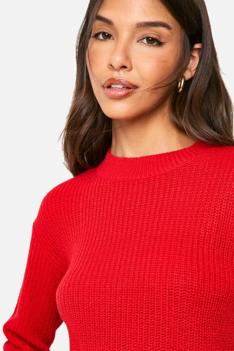Jumpers|Jumpers & Cardigans*boohoo Basic Crew Neck Crop Jumper red