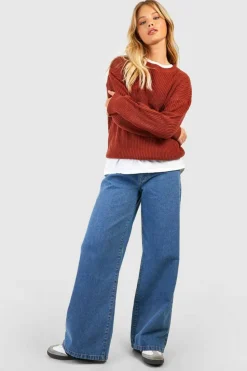 Jumpers|Knitwear*boohoo Basic Crew Neck Jumper rust