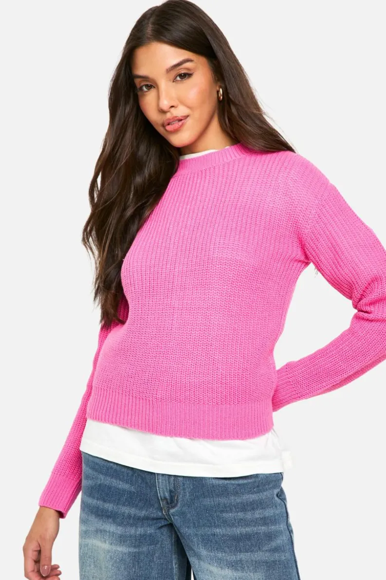 Jumpers|Up To 80% Off Winter Warmers*boohoo Basic Crew Neck Jumper pink