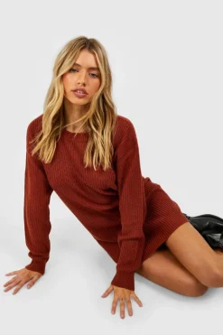 Jumper Dresses|Jumper Dresses*boohoo Basic Crew Neck Jumper Dress rust