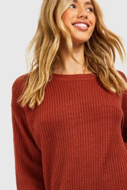 Jumper Dresses|Jumper Dresses*boohoo Basic Crew Neck Jumper Dress rust