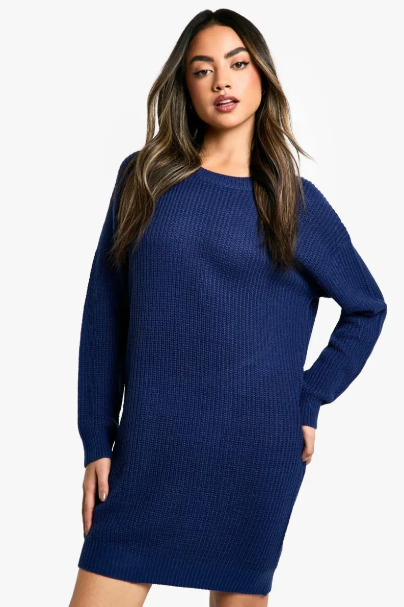 Mini Dresses|Jumper Dresses*boohoo Basic Crew Neck Jumper Dress navy