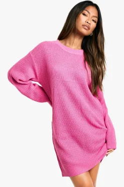 Mini Dresses|Jumper Dresses*boohoo Basic Crew Neck Jumper Dress pink