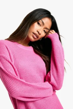 Mini Dresses|Jumper Dresses*boohoo Basic Crew Neck Jumper Dress pink