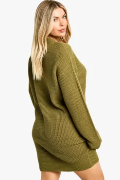 Mini Dresses|Jumper Dresses*boohoo Basic Crew Neck Jumper Dress khaki