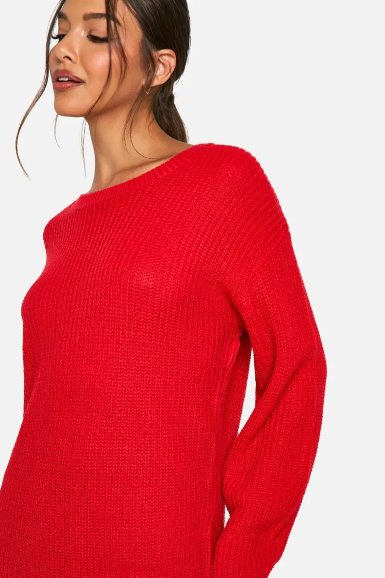 Jumper Dresses|Jumper Dresses*boohoo Basic Crew Neck Jumper Dress red