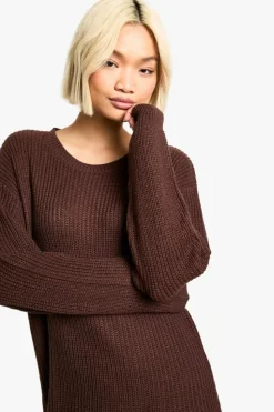 Jumper Dresses|Jumper Dresses*boohoo Basic Crew Neck Jumper Dress chocolate