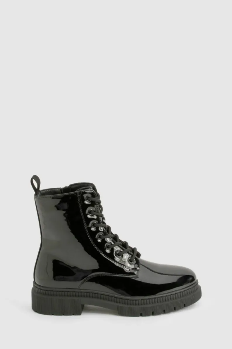 Biker Boots*boohoo Basic Lace Up Hiker Boots black
