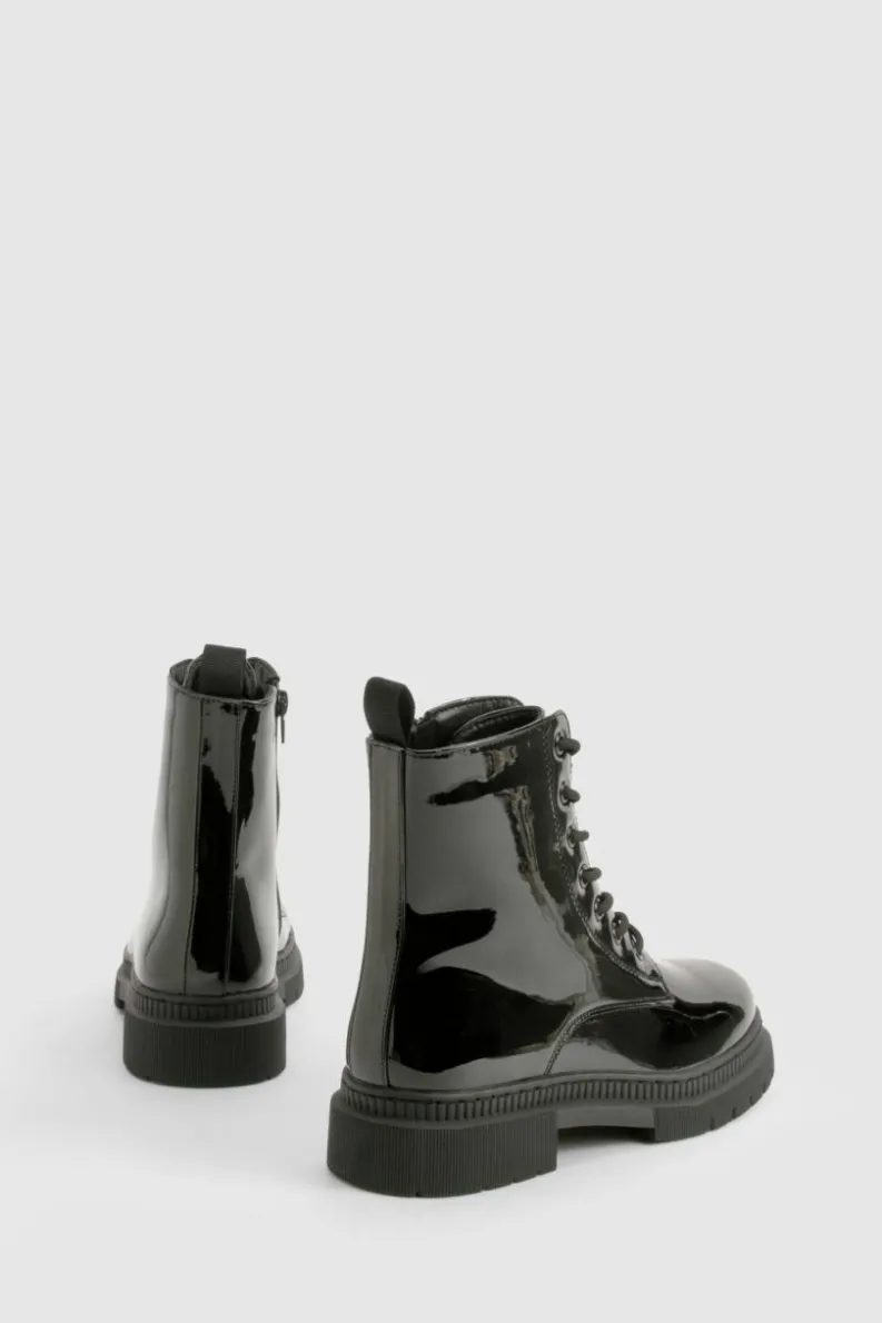 Biker Boots*boohoo Basic Lace Up Hiker Boots black