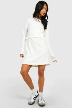 T-Shirt Dresses|Shirt Dresses*boohoo Basic Long Sleeve Crew Neck Oversized T-Shirt Dress stone