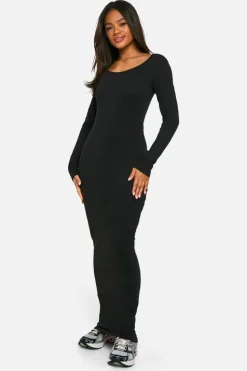 Maxi Dresses*boohoo Basic Long Sleeve Scoop Neck Maxi Dress black