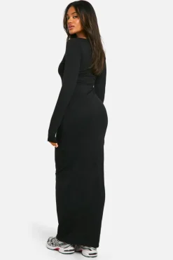 Maxi Dresses*boohoo Basic Long Sleeve Scoop Neck Maxi Dress black