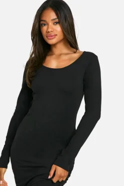 Maxi Dresses*boohoo Basic Long Sleeve Scoop Neck Maxi Dress black