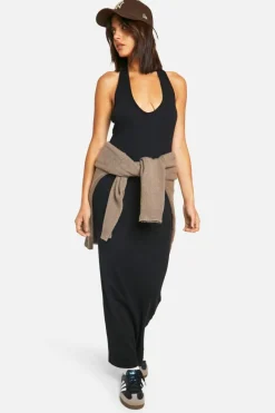 Bodycon Dresses*boohoo Basic Rib Plunge Hlater Maxi Dress black