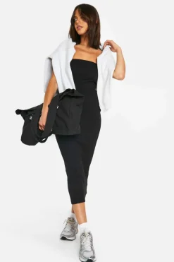 Bodycon Dresses*boohoo Basic Rib Bandeau Midaxi Dress black
