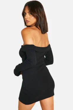 Bodycon Dresses*boohoo Basic Rib Bardot Mini Dress black