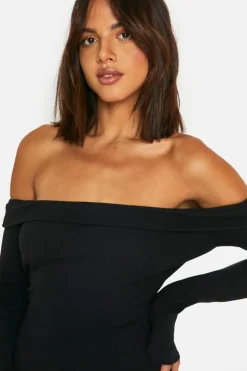 Bodycon Dresses*boohoo Basic Rib Bardot Mini Dress black