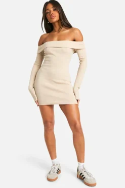 Bodycon Dresses*boohoo Basic Rib Bardot Mini Dress stone