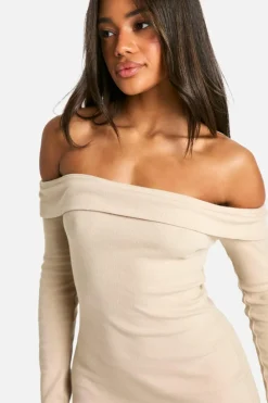 Bodycon Dresses*boohoo Basic Rib Bardot Mini Dress stone