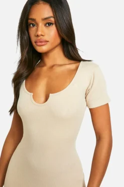 Bodycon Dresses*boohoo Basic Rib Notch Maxi Dress stone