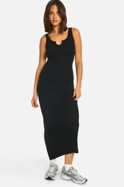 Bodycon Dresses*boohoo Basic Rib Notch Maxi Dress black