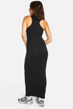 Bodycon Dresses*boohoo Basic Rib Racer Neck Maxi Dress black