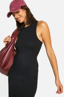 Bodycon Dresses*boohoo Basic Rib Racer Neck Maxi Dress black