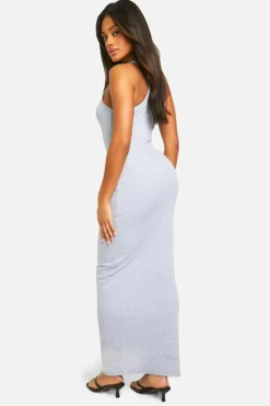 Bodycon Dresses*boohoo Basic Rib Racer Neck Maxi Dress grey marl