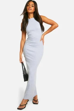 Bodycon Dresses*boohoo Basic Rib Racer Neck Maxi Dress grey marl