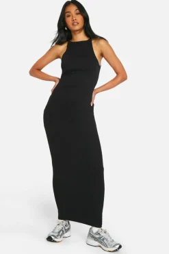 Bodycon Dresses*boohoo Basic Rib Racer Neck Maxi black