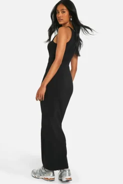Bodycon Dresses*boohoo Basic Rib Racer Neck Maxi black