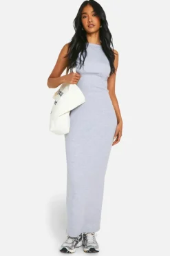 Bodycon Dresses*boohoo Basic Rib Racer Neck Maxi grey marl