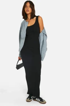 Bodycon Dresses|Maxi Dresses*boohoo Basic Rib Scoop Maxi Dress black