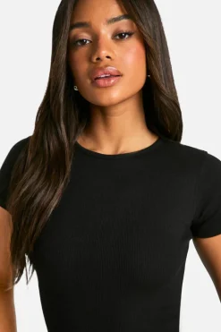 Bodycon Dresses|Maxi Dresses*boohoo Basic Rib Short Sleeve Maxi Dress black