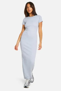Bodycon Dresses|Maxi Dresses*boohoo Basic Rib Short Sleeve Maxi grey marl