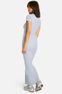 Bodycon Dresses|Maxi Dresses*boohoo Basic Rib Short Sleeve Maxi grey marl