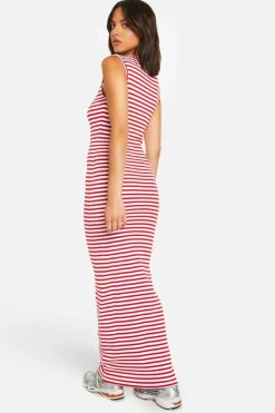 Bodycon Dresses|Maxi Dresses*boohoo Basic Rib Stripe Square Neck Maxi red