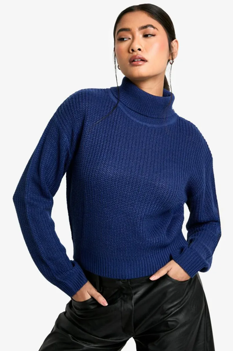 Jumpers*boohoo Basic Roll Neck Crop Jumper navy
