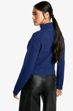 Jumpers*boohoo Basic Roll Neck Crop Jumper navy